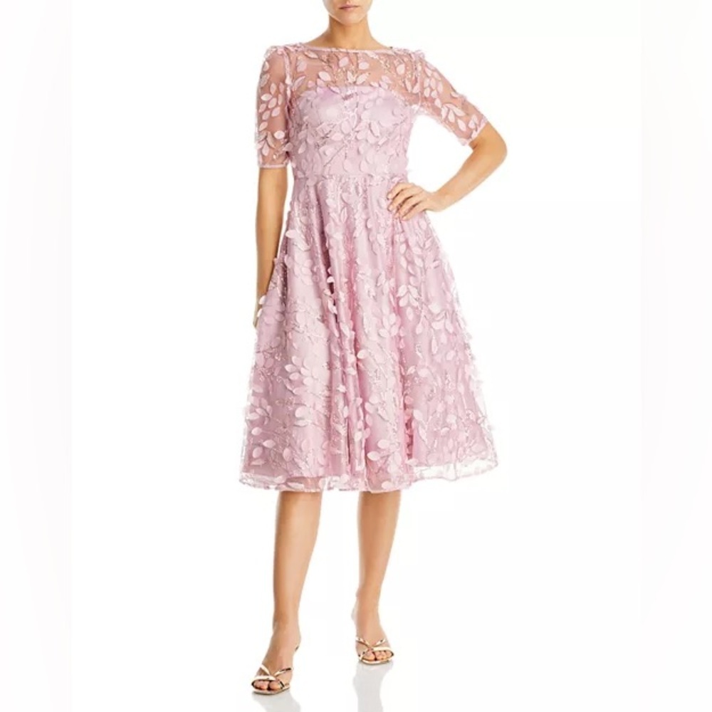 Eliza J Pink 3D Flower Illusion Yoke Dress size 12